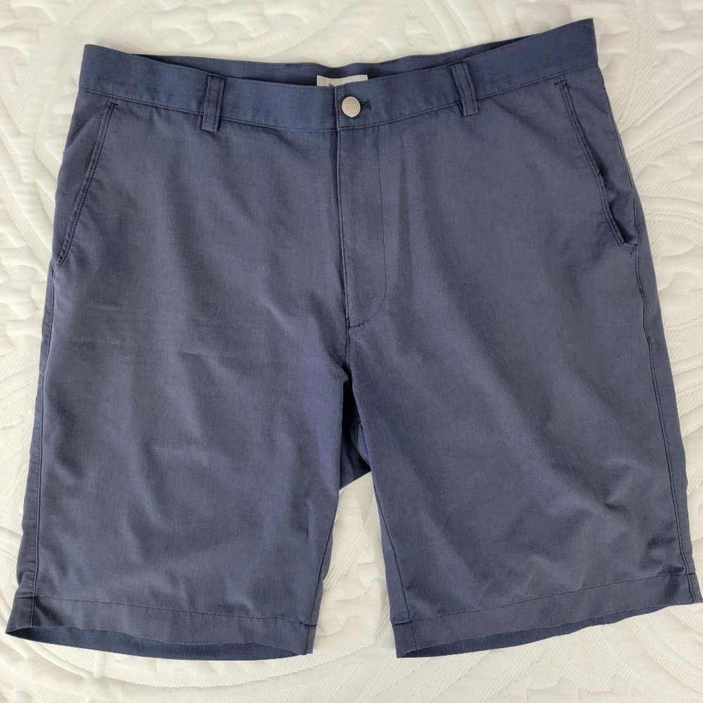 Peter Millar Heather Navy Blue Lightweight Flat Front Shorts Athlesiure Mens 35